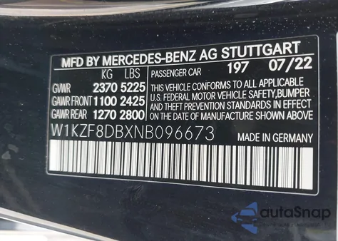 2022 Mercedes-Benz E 350 from USA, damaged, VIN W1KZF8DBXNB096673